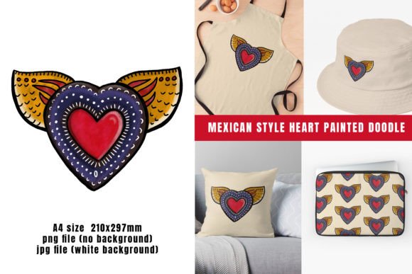 Download Mexican Style Painted Heart Doodle - Mexican style Collection