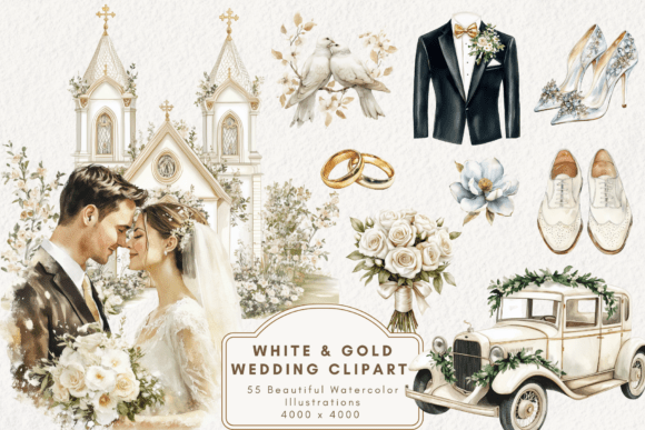 Download White &amp; Gold Wedding Clipart - Gold Collection