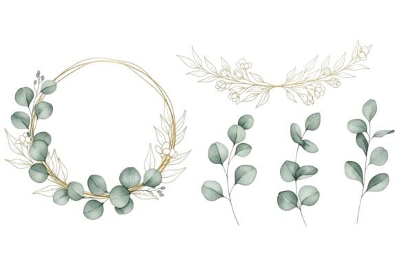 Download Gold Eucalyptus Wreath Floral Set - Gold Collection