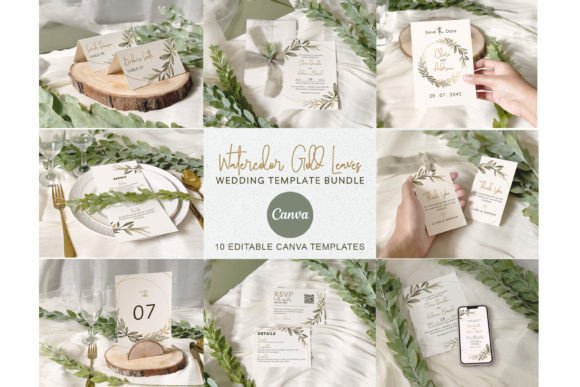 Download Watercolor Gold Leaf Wedding Invitation - Gold Collection