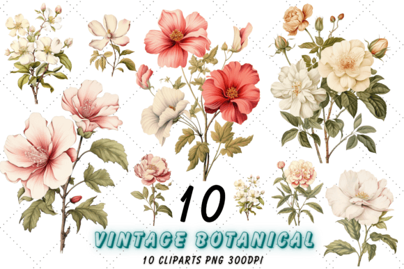 Download Vintage Botanical Flowers Clipart Set - Vintage Collection
